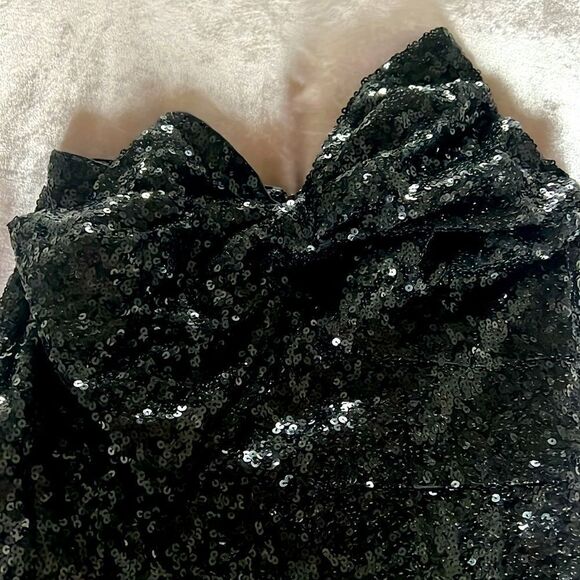 Hutch Strapless Black Sequined Jumpsuit With Bow Detail Size 8 - Picture 7 of 7